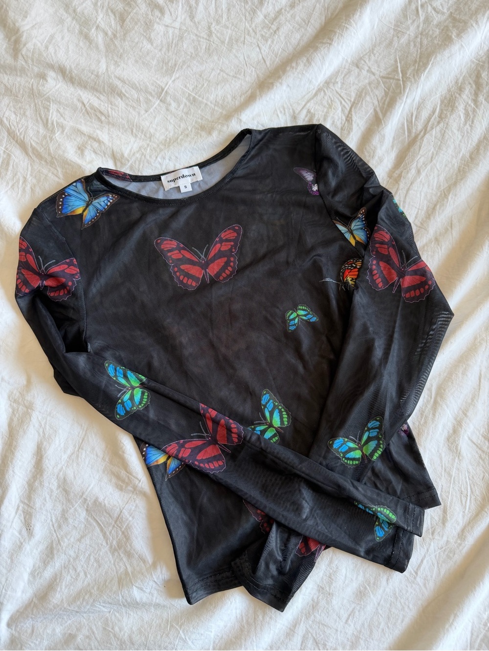 Superdown Butterfly Mesh Shirt